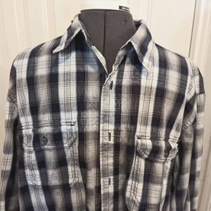 👍Wrangler Dress Shirt Long Sleeves 2 Poker Button Up Plaid XL Size Vintage